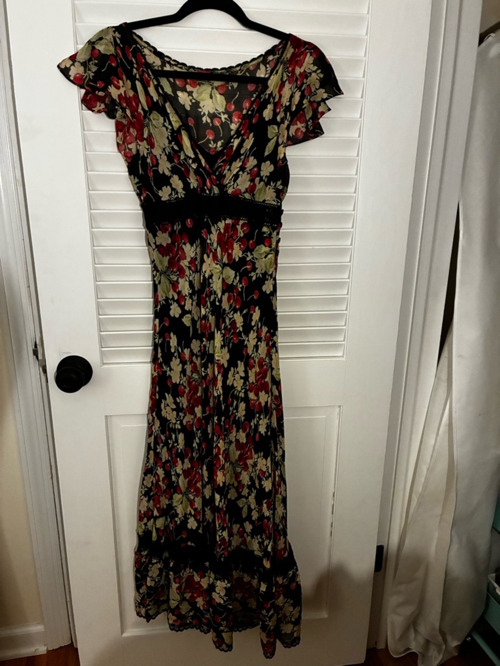 Express Black Maxi Dress with Red & Cream Floral Print
